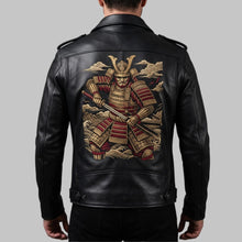 Load image into Gallery viewer, Men Samurai Embroidered Black Leather Biker Jacket
