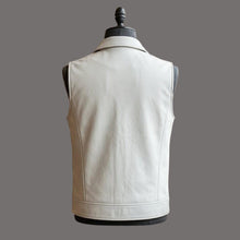 Load image into Gallery viewer, Back View of Men Stylish White Genuine Leather Vest