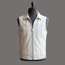 Load image into Gallery viewer, Front View of Men Stylish White Genuine Leather Vest
