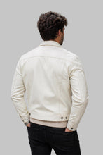 Load image into Gallery viewer, Back View of Men Stylish White Leather Trucker Jacket