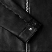 Load image into Gallery viewer, Men’s Handmade Black Lambskin Racer Leather Jacket