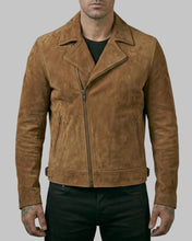 Load image into Gallery viewer, Men's Classic Brown Suede Leather Biker Jacket