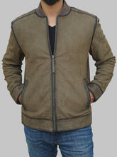 Load image into Gallery viewer, Men's Olive Green Suede Leather Jacket