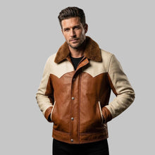 Load image into Gallery viewer, Men's Two Tone Western Leather Jacket with Fur Collar