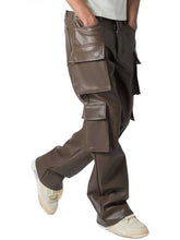 Load image into Gallery viewer, Mens Brown Leather Cargo Trousers with Four Flap Pockets