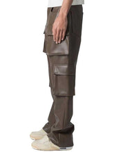 Load image into Gallery viewer, Mens Brown Leather Cargo Trousers with Four Flap Pockets