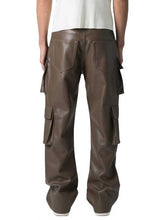 Load image into Gallery viewer, Mens Brown Leather Cargo Trousers with Four Flap Pockets