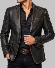 Load image into Gallery viewer, Men Black Distressed Leather Vintage Blazer