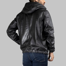 Load image into Gallery viewer, Men Classic Black Hooded Leather Jacket