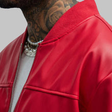 Load image into Gallery viewer, Men Red Oversized Leather Bomber Jacket