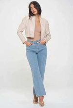 Load image into Gallery viewer, Off White Cropped Lambskin Leather Biker Moto Jacket for Women