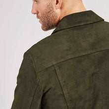 Load image into Gallery viewer, Olive Green Cafe Racer Suede Jacket for Men