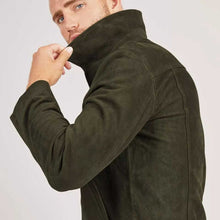 Load image into Gallery viewer, Olive Green Cafe Racer Suede Jacket for Men