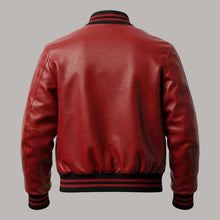 Load image into Gallery viewer, Premium Red and Black Leather Varsity Bomber Jacket