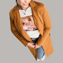 Load image into Gallery viewer, Rust Suede Leather Trench Coat for Women with Notch Collar