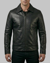 Load image into Gallery viewer, Men Black Snake Embroidered Leather Jacket