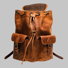 Load image into Gallery viewer, Men Brown Leather Travel Backpack