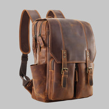 Load image into Gallery viewer, Men Brown Premium Leather Compact Travel Backpack