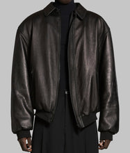 Load image into Gallery viewer, Men Classic Black Oversized Leather Bomber Jacket