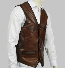 Load image into Gallery viewer, Men Dark Brown Distressed Leather Vest