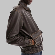 Load image into Gallery viewer, Men Dark Brown Distressed Oversized Leather Bomber Jacket