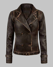 Load image into Gallery viewer, Women Classic Distressed Brown Leather Jacket
