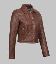 Load image into Gallery viewer, Women Dark Brown Quilted Leather Jacket