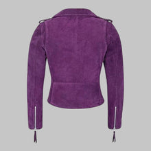 Load image into Gallery viewer, Women's Premium Purple Suede Leather Biker Jacket