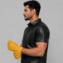 Load image into Gallery viewer, Yellow Leather Glove with Faux Fur Lining