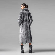 Load image into Gallery viewer, Silver Grey Genuine Mink Fur Coat Full Length Luxury Overcoat