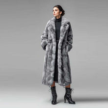 Load image into Gallery viewer, Silver Grey Genuine Mink Fur Coat Full Length Luxury Overcoat