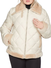 Load image into Gallery viewer, Women Beige Puffer Shearling Jacket