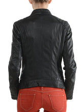 Load image into Gallery viewer, Women Black Cafe Racer Leather Jacket