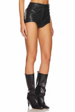 Load image into Gallery viewer, Women Black Faux Leather Fringe Shorts