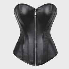 Load image into Gallery viewer, Women Black Faux Leather Overbust Corset