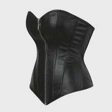Load image into Gallery viewer, Women Black Faux Leather Overbust Corset