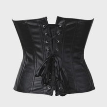 Load image into Gallery viewer, Women Black Faux Leather Overbust Corset