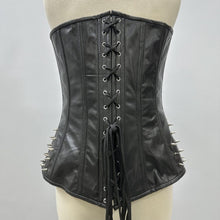 Load image into Gallery viewer, Women Black Leather Overbust Corset with Spikes