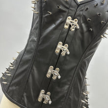 Load image into Gallery viewer, Women Black Leather Overbust Corset with Spikes