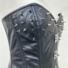 Load image into Gallery viewer, Women Black Leather Overbust Corset with Spikes