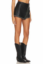 Load image into Gallery viewer, Women Black Leather Studded Mini Skort