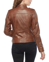 Load image into Gallery viewer, Women Brown Pure Lambskin Leather Biker Moto Jacket