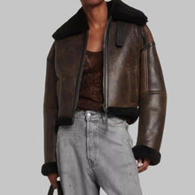 Load image into Gallery viewer, Women Dark Brown B3 Sheepskin Aviator Jacket