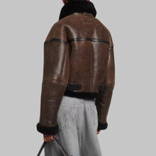 Load image into Gallery viewer, Women Dark Brown B3 Sheepskin Aviator Jacket