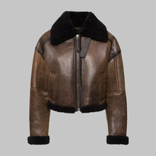 Load image into Gallery viewer, Women Dark Brown B3 Sheepskin Aviator Jacket