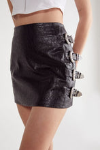 Load image into Gallery viewer, Women Distressed Leather Buckle Mini Skirt