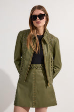 Load image into Gallery viewer, Women Light Green Leather Eyelet Lace Trim Mini Skirt