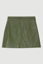 Load image into Gallery viewer, Women Light Green Leather Eyelet Lace Trim Mini Skirt
