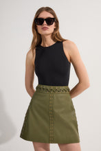 Load image into Gallery viewer, Women Light Green Leather Eyelet Lace Trim Mini Skirt