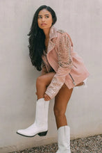 Load image into Gallery viewer, Women Pink Suede Studded Leather Jacket